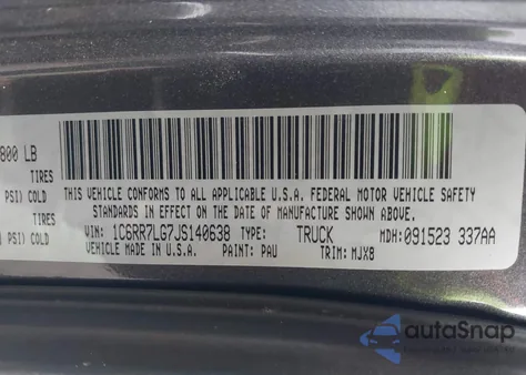 2018 Ram 1500 Big Horn 4X4 5'7 Box z USA, uszkodzony, nr VIN 1C6RR7LG7JS140638